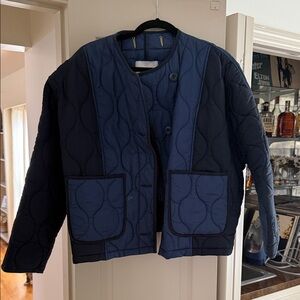 Zara Two-Tone Navy and Slate Quilted Jacket